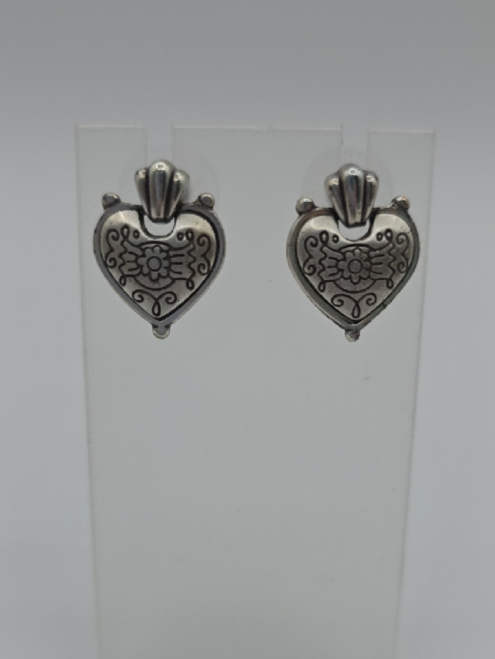 Retired Brighton Puff Heart Sterling Silver Heart Filigree Earrings - Picture 5 of 7